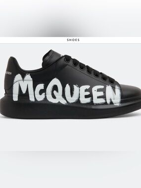 Alexander McQueen Black Leather Low-Top Sneaker with White 'McQueen' Graphic